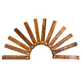 Wooden Incense Holder for Sticks with Inlays of Brass 10 inches Long - Zodiac Set of 12