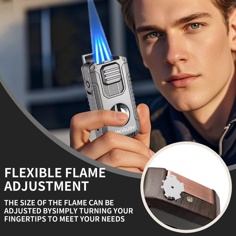 MEIRUBY 5-in-1 Butane Torch Lighter, Refillable Jet Flame Cigar Lighter