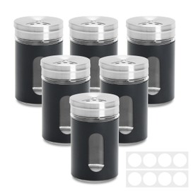YACEYACE Salt and Pepper Set, 6Pcs Stainless Steel Shaker with Holes and Adjustable Lids, 3oz Black Powder Sugar Shaker