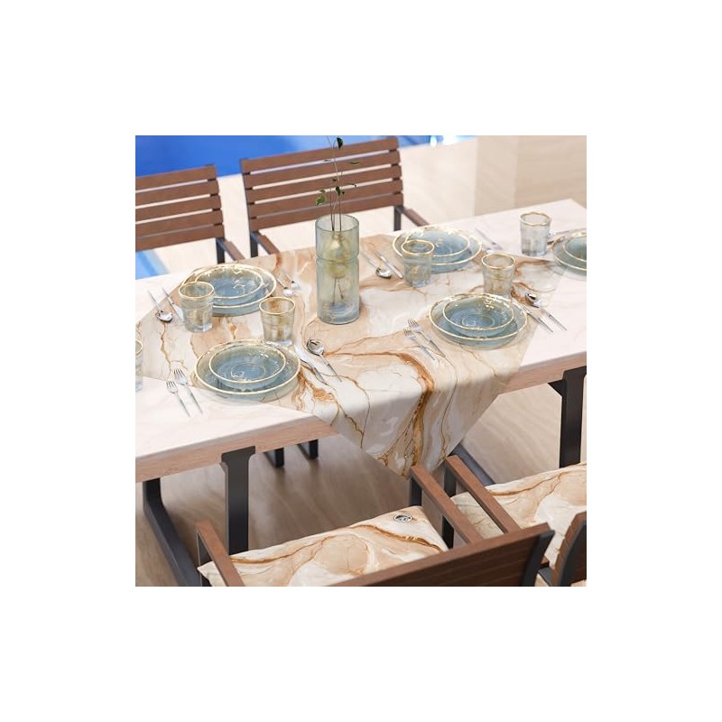 PETTI Artigiani Italiani - Modern Tablecloth with Marble Effect, Beige,