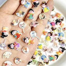 30Pcs Cute Nail Charms, 3D Resin Nail Art Charms Cartoon Nail Decorations Kawaii Nail Charms and Gems Small Fan Shape Nail Jewelry for Women Acrylic Nail Accessories DIY Manicure Supplies