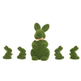5Pcs Easter Rabbit Figurines Artificial Turf Grass Bunny Flocked Animal Figurine Ornament Easter Rabbit Statue for Easter Garden Decoration