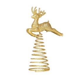 RmKbe Christmas Reindeer Tree Topper Christmas Tree Elk Ornaments Glittered Christmas Tree Topper Reindeer Xmas Tree Toppers for Christmas Decor (Gold)