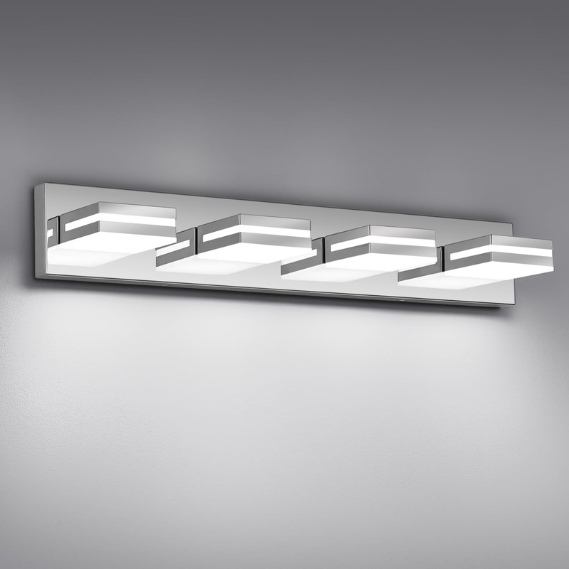 JZEKVN Modern LED Bathroom Lights Fixtures(4-Light),Stainless Steel Chrome Acrylic Wall