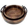 Handmade Round Wooden Serving Tray Set of 2 with Metal
