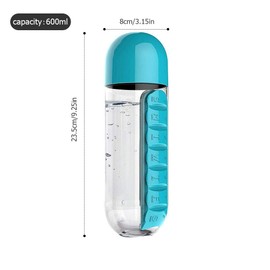Macabolo 2 in 1 Portable Water Bottle with Pill Box Organizer 7 Days Planner Box Travel Medication Cases Containers (600ml)