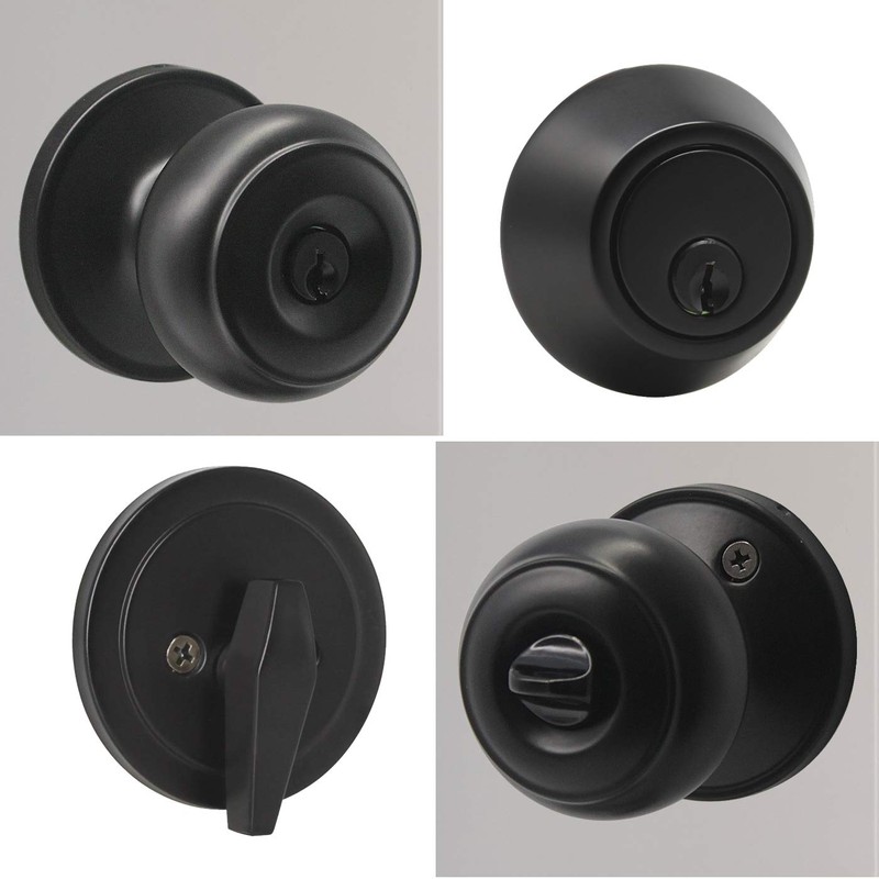 2 Sets Matte Black Keyed-Alike Door Levers and Single Cylinder