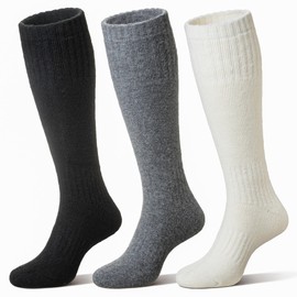 Eocom Unisex Merino Wool Ski Socks Thermal Warm Winter Thick Knee High Long Snowboarding Boot Socks for Women Men 3 Pairs(Black/White/Grey, Medium)
