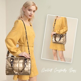 CANBOX Quilted Gold Crossbody Bag, Puffy Purses Top Handle Handbags, Puffer Shoulder Bag for Women, Gold