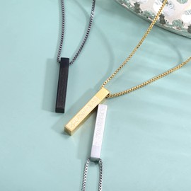 Qitian Islamic Jewelry Silver Arabic Calligraphy Bar Necklace for Men Muslim Jewelry Quran Pendant Ayatul Kursi Necklaces Gifts