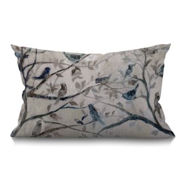 BGBDEIA Cushion Cover Ink Painting Blue Grey Lovely Birds branch Tree Leaves Rectangle Outdoor Cushion Covers 12x20 inch, 30 x 50 cm Cushion Cover with Invisible Zip for Sofa Chair Living Room