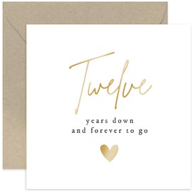 Old English Co. Twelve Years Down Forever To Go Wedding Anniversary Card for Husband or Wife - Special Gold Foil 12th Anniversary Celebration Card - Silk Twelfth Anniversary | Blank Inside Envelope
