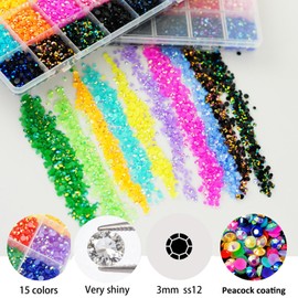 CUKUNAL Bedazzling Kit with 2 pcs Glues And 5 Tools, 3mm SS12 Multicolour Resin Rhinestones Flatback Nail Gems Beads Non-HOTFIX Crafting Bedazzle Stones with Seven Piece Tool Set for DIY Nail Art