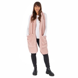 OHS Long Teddy Flannel Fleece Scarf with Pockets Womens Hand Neck Warmer Lightweight Shawl Super Soft Plush Wrap, Blush