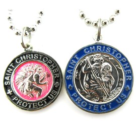 Baha Billy's St Christopher 2 Pc Set Surf Medal Protector of Travel Necklace fu-bk Small sv-nv Large