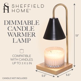 Sheffield Home Glass Candle Warmer Lamp – Elegant Candle Warmer for Long-Lasting Fragrance, Sleek Design, 13x5.5, Black Iron Candle Warmer