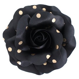 Sara Monica Flower Hair Clip and Brooch Pin: Golden Dots on Black Rose