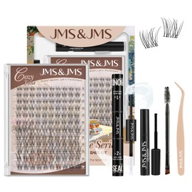 JMS&JMS Venus Lash Clusters Kit Natural Velour Lash Clusters Invisible Band Lash Kit with Lash Bond and Seal Eyelash Applictor Lash Remover for Beginner (Flora-C-8-18MIX)