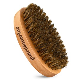 GUARD&MARINE Beard and Mustache Brush: Compact Boar Bristle Grooming Tool with Wooden Handle for Facial Hair (brown)