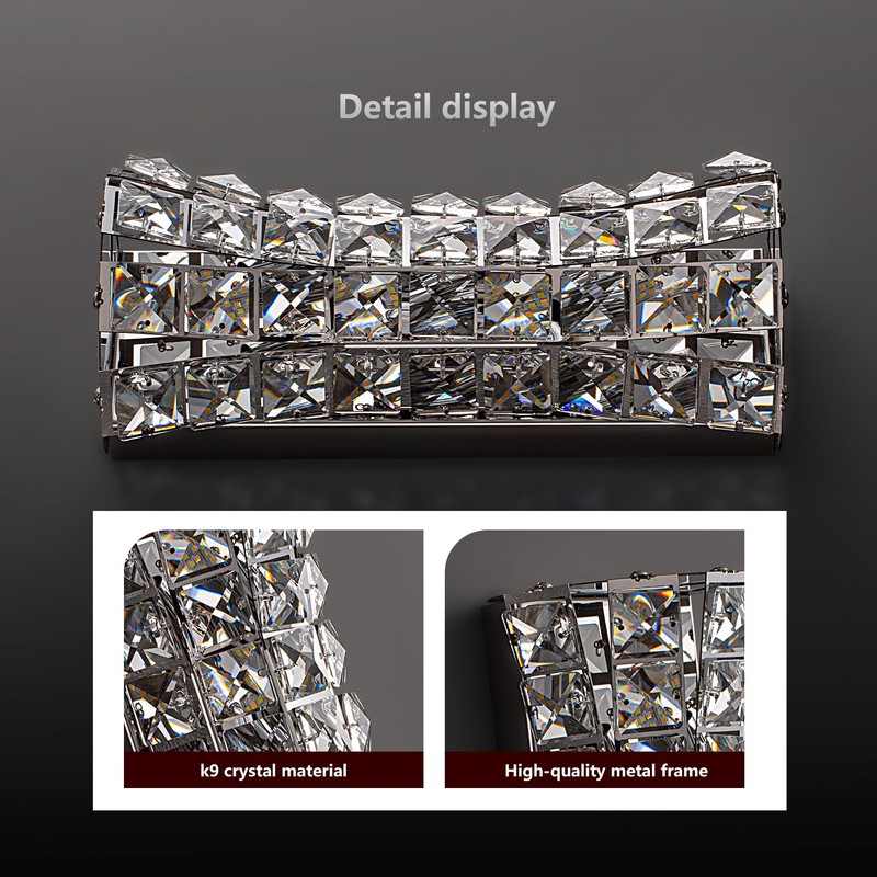 Kaiyuan Crystal Wall Light Fixtures,Modern Chrome Wall Lamp with Clear