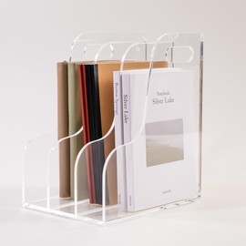 AIMOLLY 3 Vertical Compartments File Holder, Clear Acrylic Desk Organizer and Storage Bins Holding for Magazines, Binders, Notebooks, Envelopes, Multi-purpose Document Organizer for Home Office