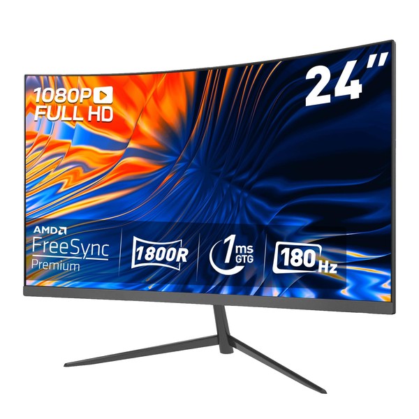 24 Inch Curved Gaming Monitor, 180Hz FHD 1080P Compueter Monitor,