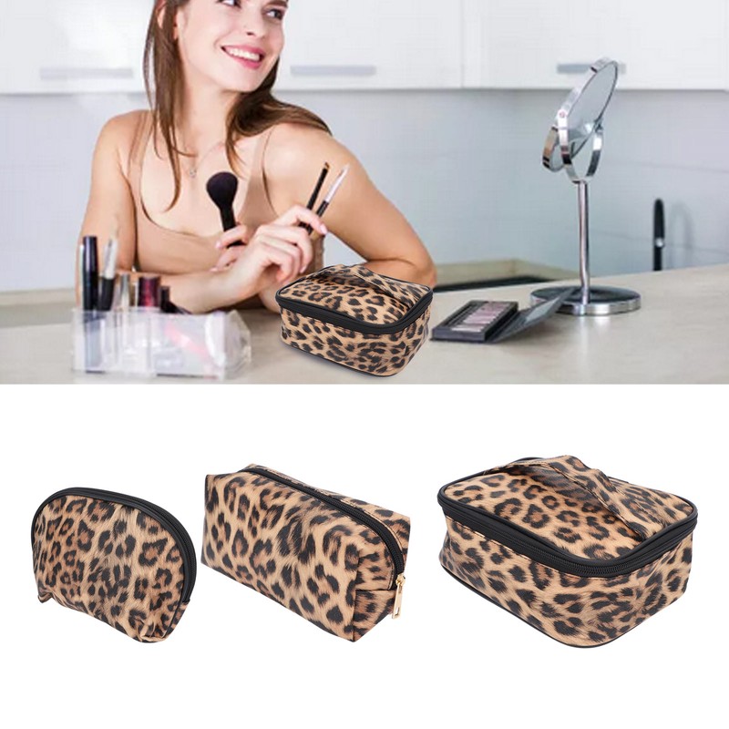 3pcs Makeup Cosmetic Storage Bag PU Leather Waterproof Zipper Closure