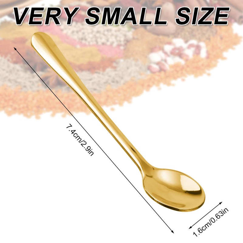 BOXOB 6pcs Tiny Gold Stainless Steel Spoons, 3 x 0.6