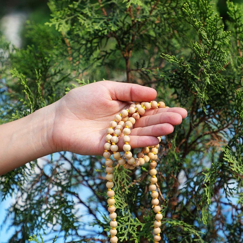 HealthAndYoga(TM) NatureSooth Mala Beads - Superior Grade Tulsi Wood