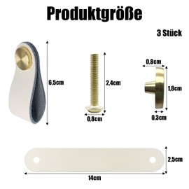QZKJQDD Set of 3 Leather Furniture Handles 6.5 x 2.5 cm Milk White Suitable for Cupboards, Drawers, Doors