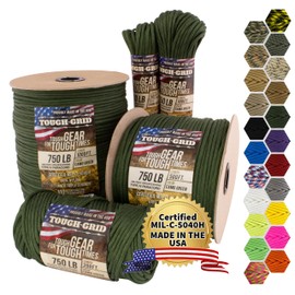 TOUGH-GRID Paracord Rope 750 lbs Nylon Parachute Cord, Made in USA Survival Kit, Outdoor Adventures, Camping, Tactical Gear & Emergency Supplies, Military Type IV Mil-Spec