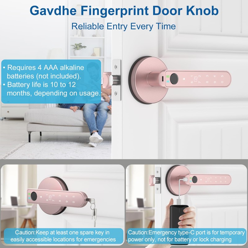 Gavdhe Fingerprint Door Lock Smart Fingerprint Door Knob with Keyless