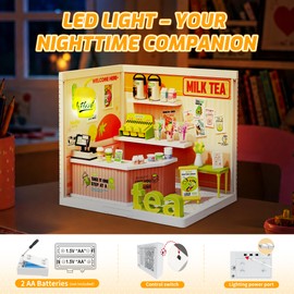 MINDNOOK DIY Miniature House Kit, LED Light-Up Dollhouse, Mini Dollhouse Building Set with Furniture, Craft Hobby Gift for Adults, Teens & Kids Ages 6+ (Milk Tea)