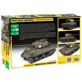 Zvezda 3676 1:35 M4A3 (76) W Sherman Model Kit, Plastic Assembly, Detailed Replica, Unpainted, Small
