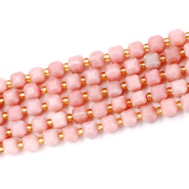 Fukugems Natural Stone Beads for Jewellery Making, Sold Per Bag 5 Strands Inside, Faceted Cube China Pink Opal 6 mm