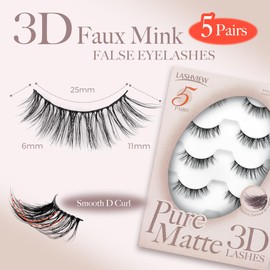 LASHVIEW Natural Look False Eyelashes 5 Pairs Wispy Fluffy 3D Volume Faux Mink Lash Pack, D Curl Cat Eye Lashes, Soft Lightweight Lash Easy To Apply Daily Makeup R22
