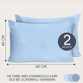 Dreamzie Renforcé Cotton Pillowcase 40 x 60 cm (Set of 2) – Light Blue – Densely Woven with 57 Threads/cm² – Cushion Cover 40 x 60 cm – OEKO-TEX Certified
