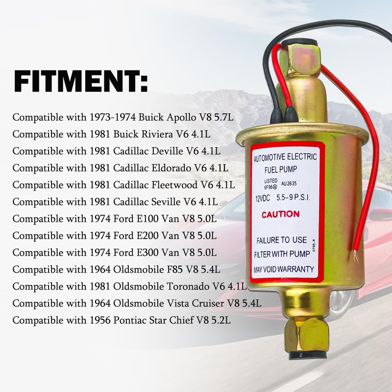 Universal Electric Fuel Pump 5-9 PSI 30GPH 12V DC E8012S
