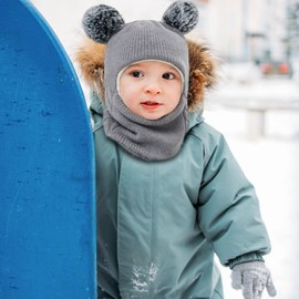 Balakaka Warm Knitted Beanie Hat for Babies and Children, Baby Children Winter Warm Knitted Hat Scarf Sets Winter Snow Hat with Ears and Scarf Children 2-7 Years Old, gray