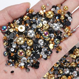 Black Silver Gold Resin Rhinestones for Bedazzling, Flatback Pearls Nail Charms Jelly Rhinestones with Nail Art Half Pearls for Crafts Nails Eyes Face Makeup DIY Crafts Tumblers
