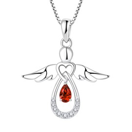 FJ Necklaces for Women Guardian Angel Necklace Pendant 925 Sterling Silver January Birthstone Necklace Garnet Jewellery Gifts for Women Girls