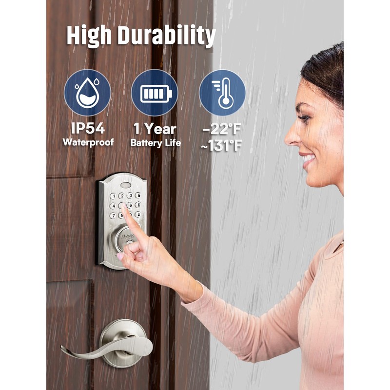 ELAMOR M19 Keyless Entry Door Lock with 2 Lever Handles,
