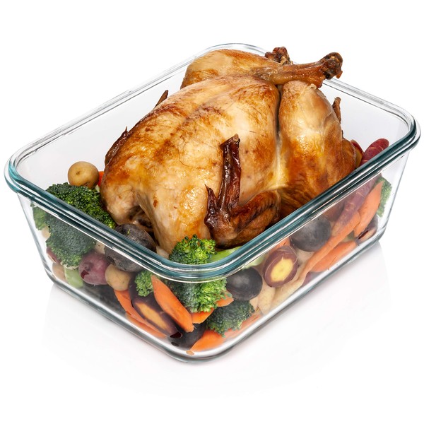 14 Cup, 112 oz Glass Food Storage Container with Locking Lid - For Storing Food, Baking, Roasting