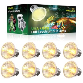 Lustaled 8Pack Heat Lamp Bulbs, 50W Reptile Heat Bulb, UVA UVB Reptile Light Bulb, E26 Dimmable Full Spectrum Sun Lamp Reptile Basking Bulb for Chicks, Turtle, Lizard, Amphibians, Puppies