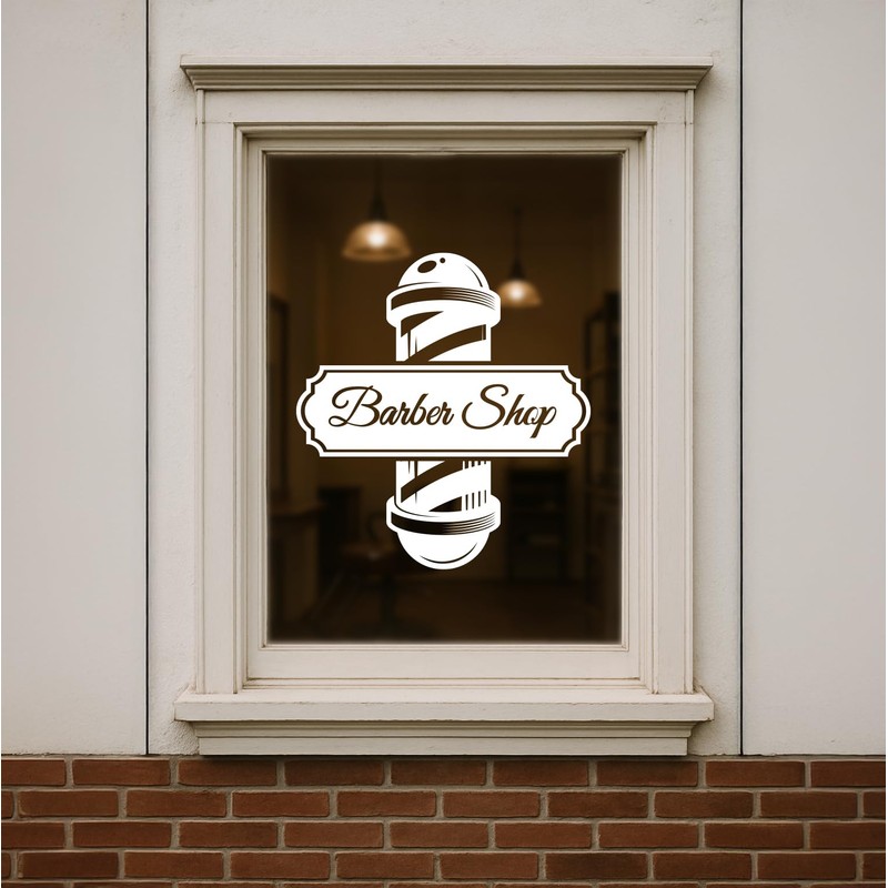 Barber Shop Window Decal – Classic Vinyl Sticker with Traditional