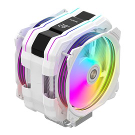 ALSEYE M120D Plus CPU Cooler with Temperature Display, Dual ARGB & PWM Fans, 6 Copper Heat Pipes - Compatible with Intel LGA1700/1200/115X/2011/2066/1366 and AMD AM4/AM5 - Easy Installation - White