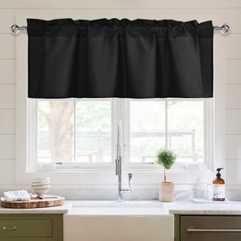 XWZO Kitchen Valances Curtains for Windows Living Room Bedroom Bathroom Toppers Farmhouse Style Rustic Dinning Room Light Filtering Rod Pocket, W52 x L18 Inch Length, Black, 1 Panel