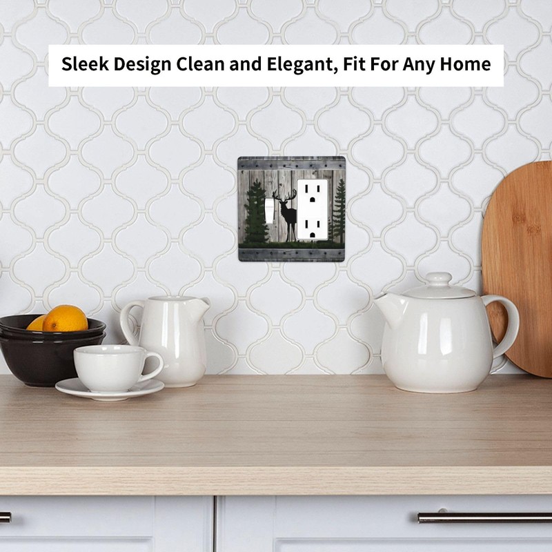LuHuoLu Decorative Outlet Covers Rustic Deer Elk Forest Grey Wood