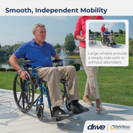 Drive Medical Blue Streak Lightweight Foldable Wheelchair - Enhanced Mobility Support - Durable Construction - Padded Comfort Features - Swing-Away Leg Rests - Flip-Back Arms - Blue/Black - 16 Inch