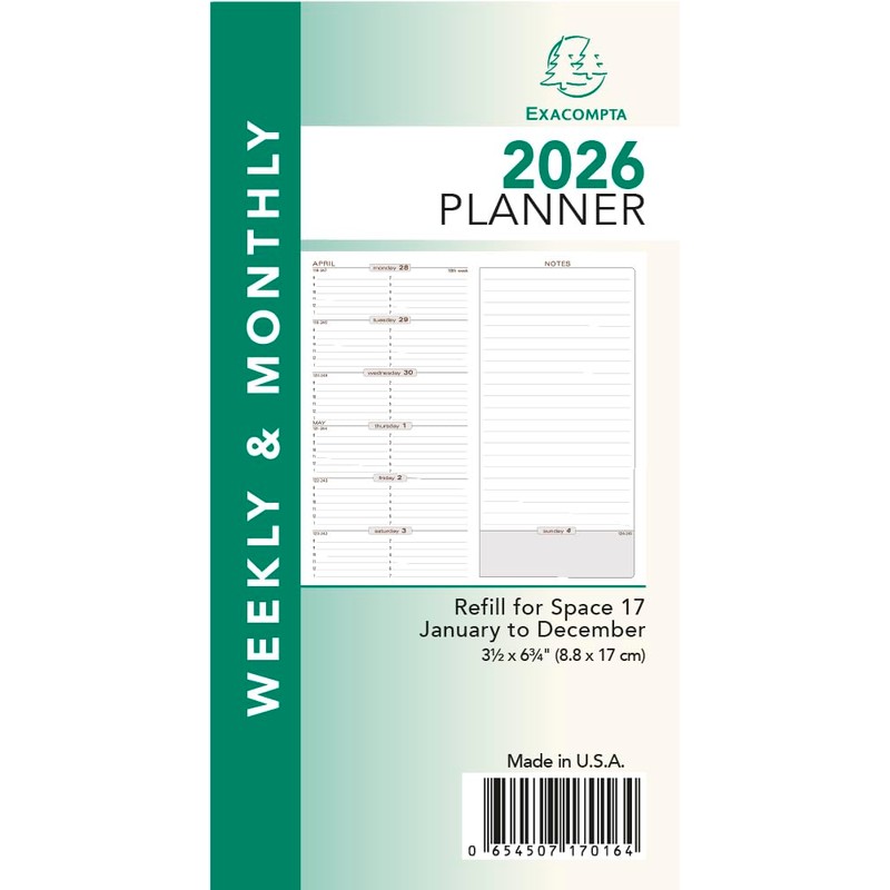 Exacompta 2026 Refill For "Space 17" Calendar Year Weekly/Monthly Planner